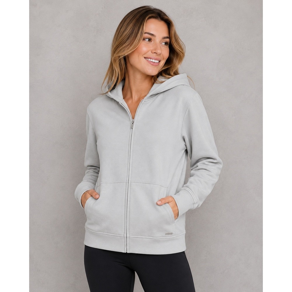 Reserved Less Studio Womens XL Full Zip‎ Hoodie Light Gray Athletic Sweatshirt